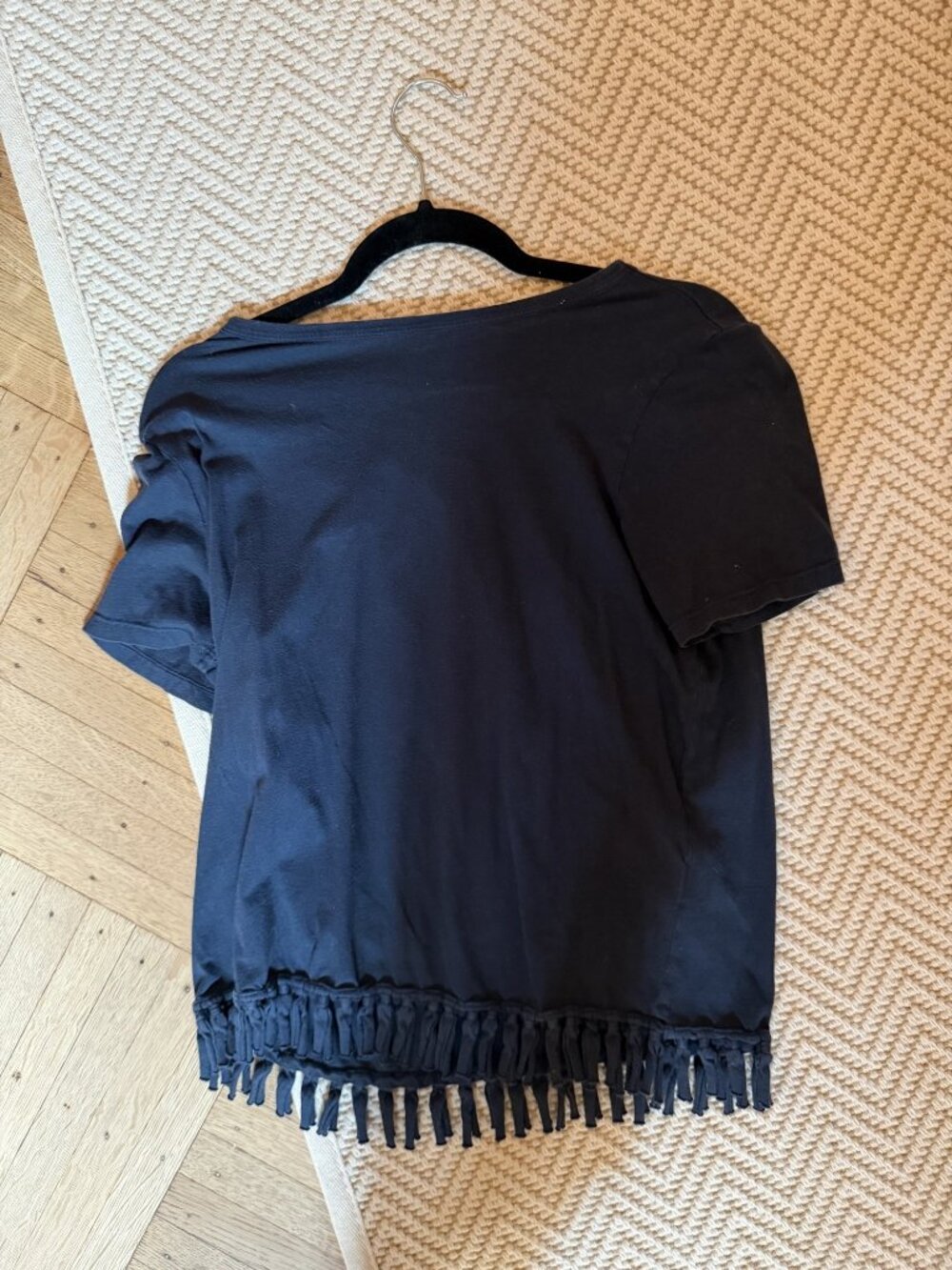 Clu Navy Cotton Fringe Hem T-Shirt Size Small